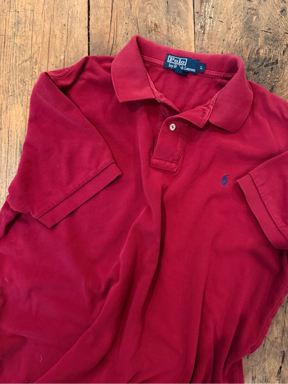 Polo Ralph Lauren Red Vintage SS Polo Shirt Blue Pony Size L